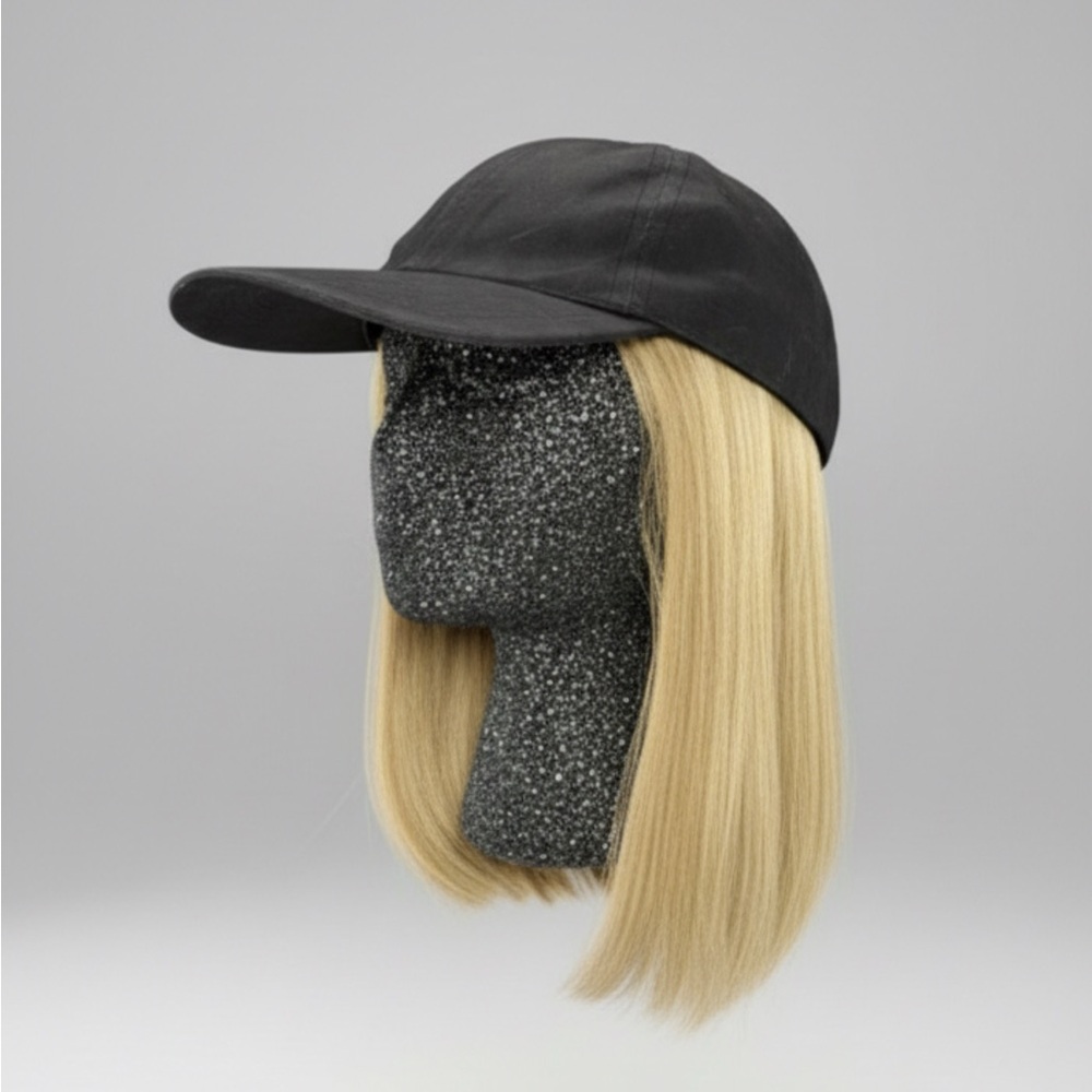 Black Baseball Cap w Blonde Wig